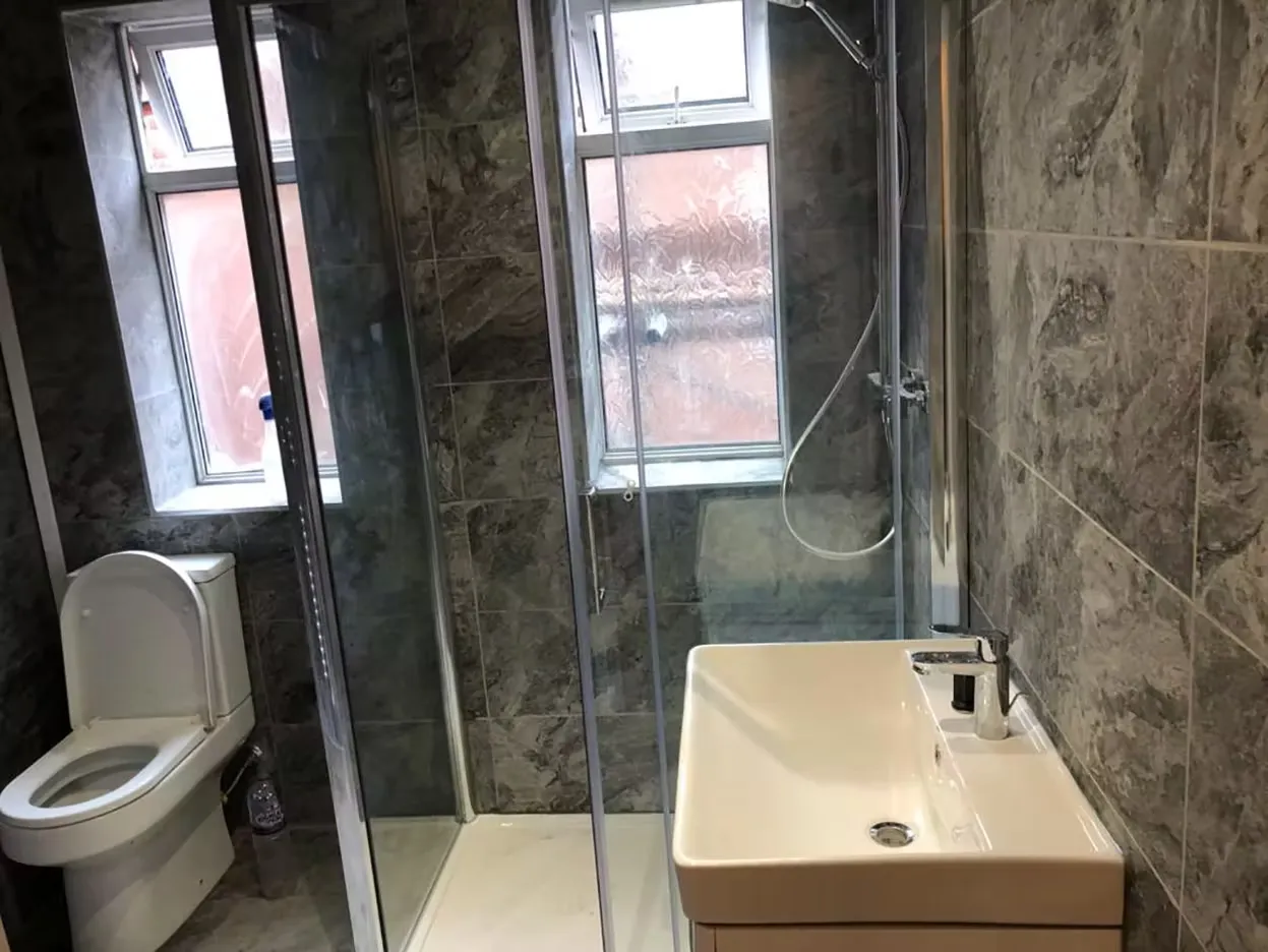 shower room with sink and toilet